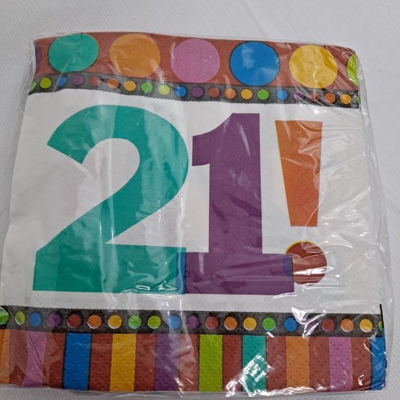 21st Birthday Party Beverage Napkins Amscan 16 Count - Picture 2 of 5